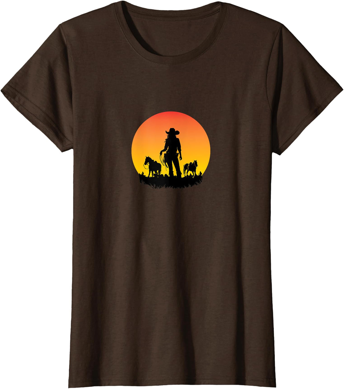 Horses Cowgirl T-Shirt - Brown