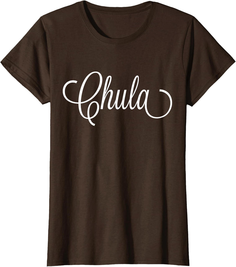 The Spanish Cow Women's Chula Spanish Cute Black X-Small Modern Letter Print T-Shirt - Brown