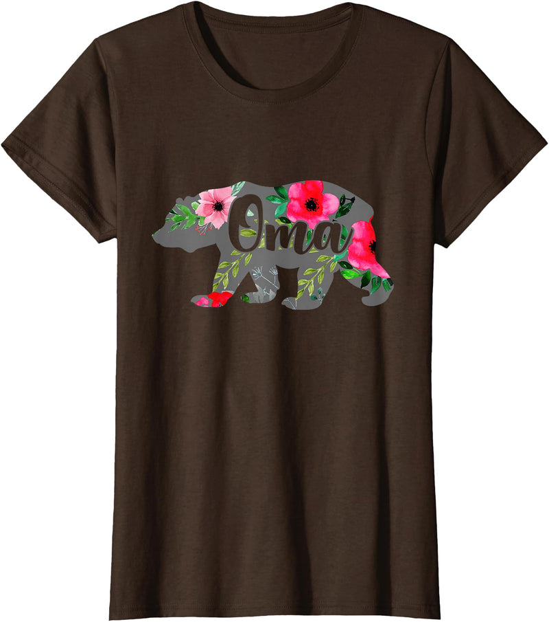 Oma Mom Gifts Oma Mama Bear Grandma Gift Floral T-Shirt - Brown
