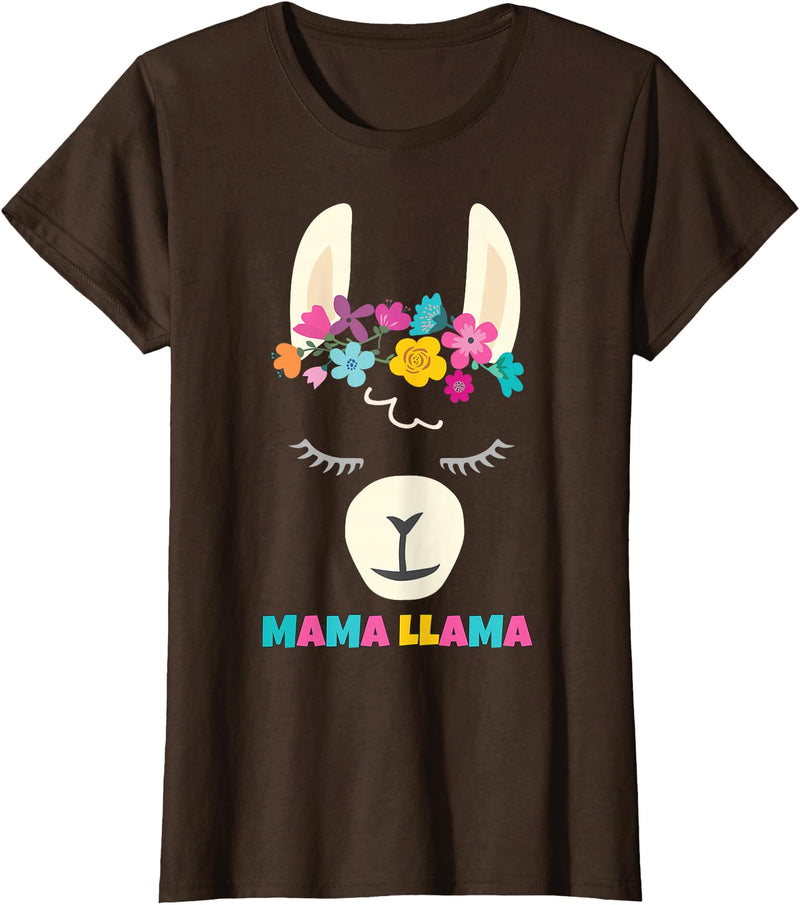 Llama Shirts & Alpaca Gifts Mama Llama Mom Christmas Birthday Mothers Day T-Shirt - Brown