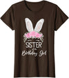 Sister of the Birthday Girl"- Family Bunny Rabbit Birthday T-Shirt in Brown