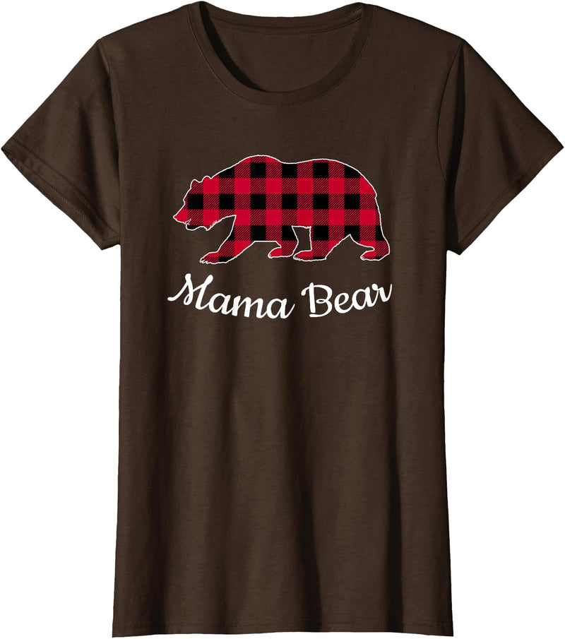 Papa & Mama Bear Outfit Mama Bear Pajama Red Buffalo Plaid T-Shirt - Brown