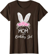 Mom of the Birthday Girl"- Family Bunny Rabbit Birthday T-Shirt in Brown