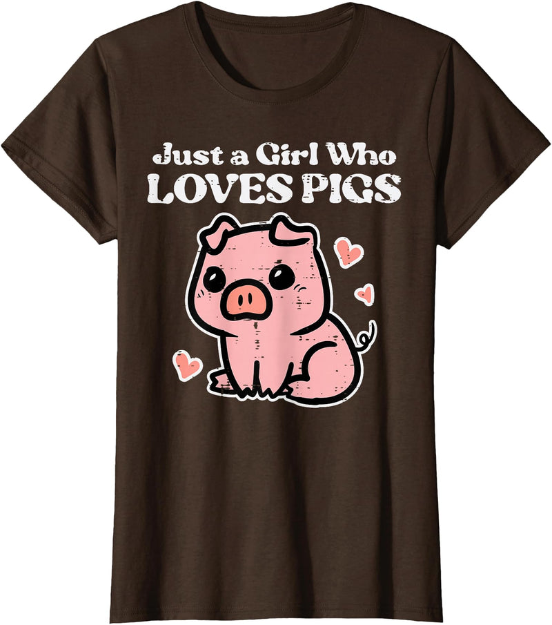 Pig Lover Shirts For Men Women Kids Just A Girl Who Loves Pigs Cute Hog Swine Toddler Girls Kids T-Shirt - Brown