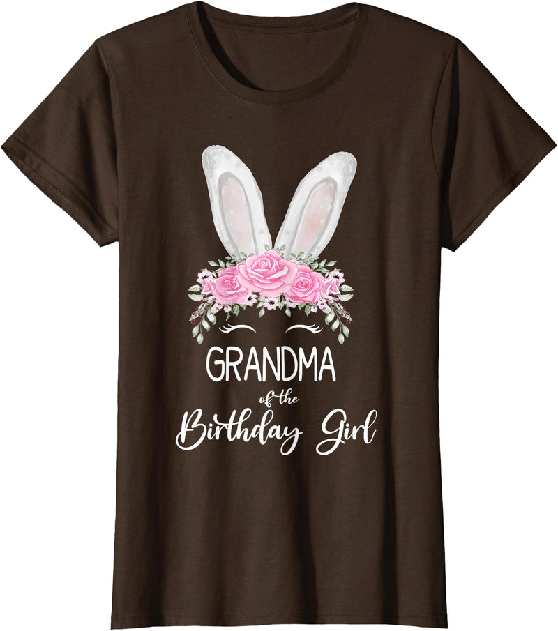 Grandma of the Birthday Girl"- Family Bunny Rabbit Birthday T-Shirt in Brown