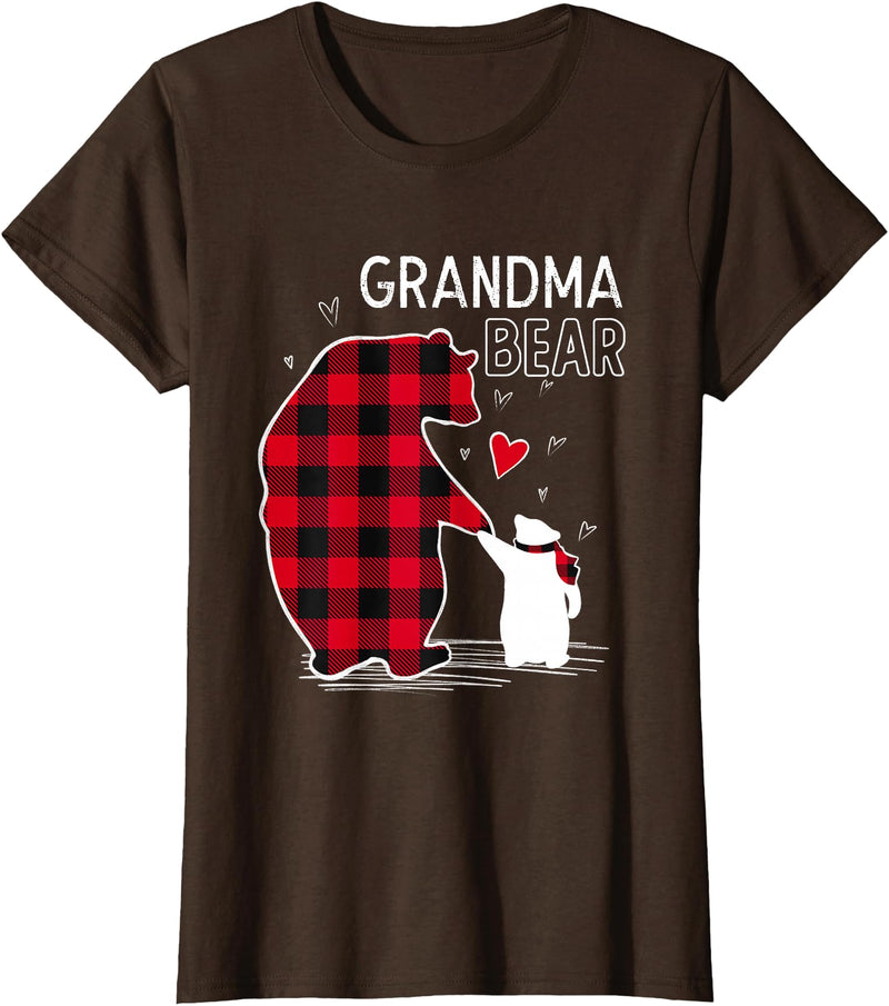 Papa & Mama Bear Outfit Grandma Bear Christmas Pajama Red Buffalo Plaid T-Shirt - Brown