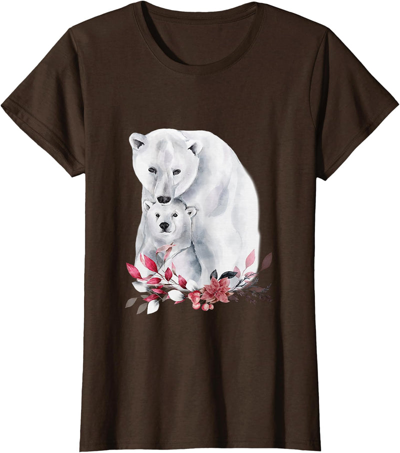 Mama Polar Bear and Baby Cub for Girls and Women T-Shirt - Brown