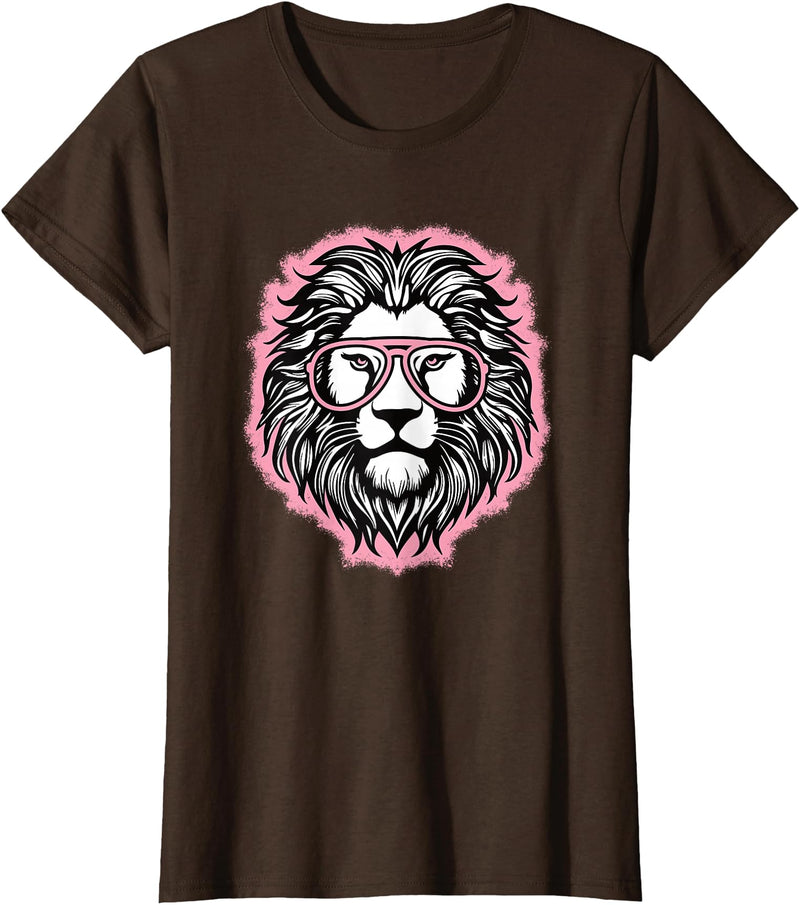 BALARI Cute Pink Lion Wild Animal Lion Lover Women Girls T-Shirt - Brown