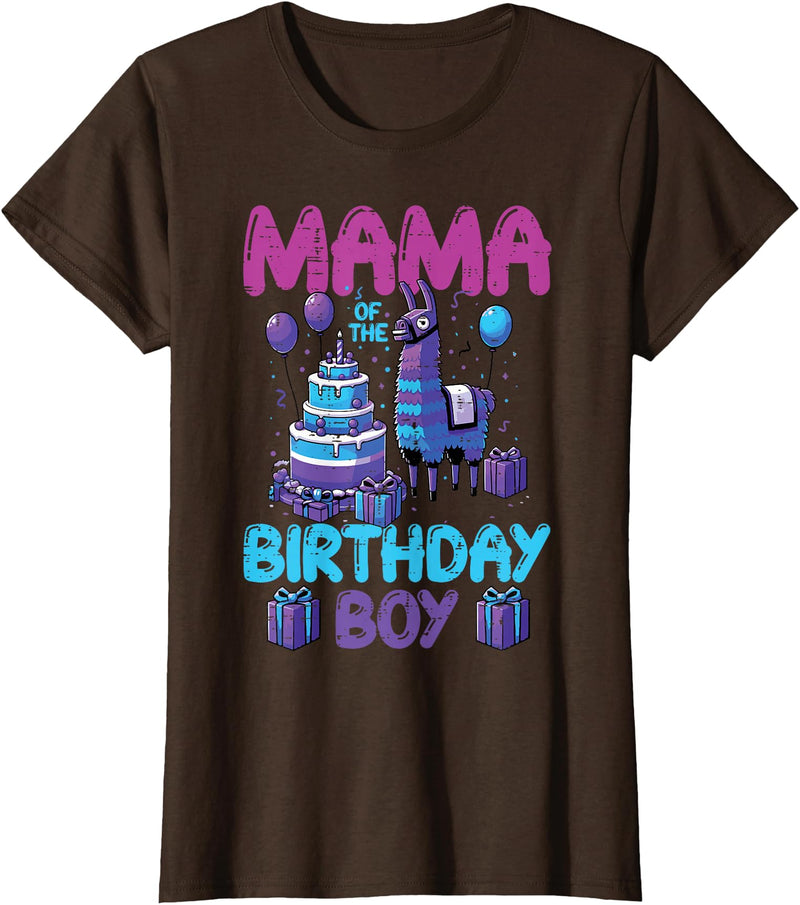 Birthday Party Shirts For Men Women Kids Mama of Birthday Boy Llama Pinata Party Family Match Women T-Shirt - Brown