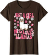 KATYLIN Just A Girl Who Loves Llamas Llama Lover Girls Kids T-Shirt - Brown