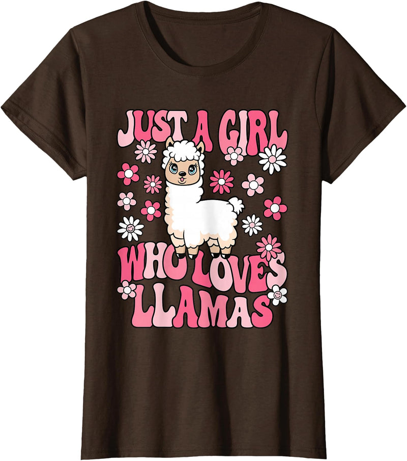 KATYLIN Just A Girl Who Loves Llamas Llama Lover Girls Kids T-Shirt - Brown