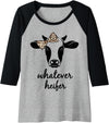 Daphne Ranching Tees Womens Whatever Heifer Funny Cow With Leopard Print Bow Cowgirl Raglan Baseball Tee - Black/Athletic