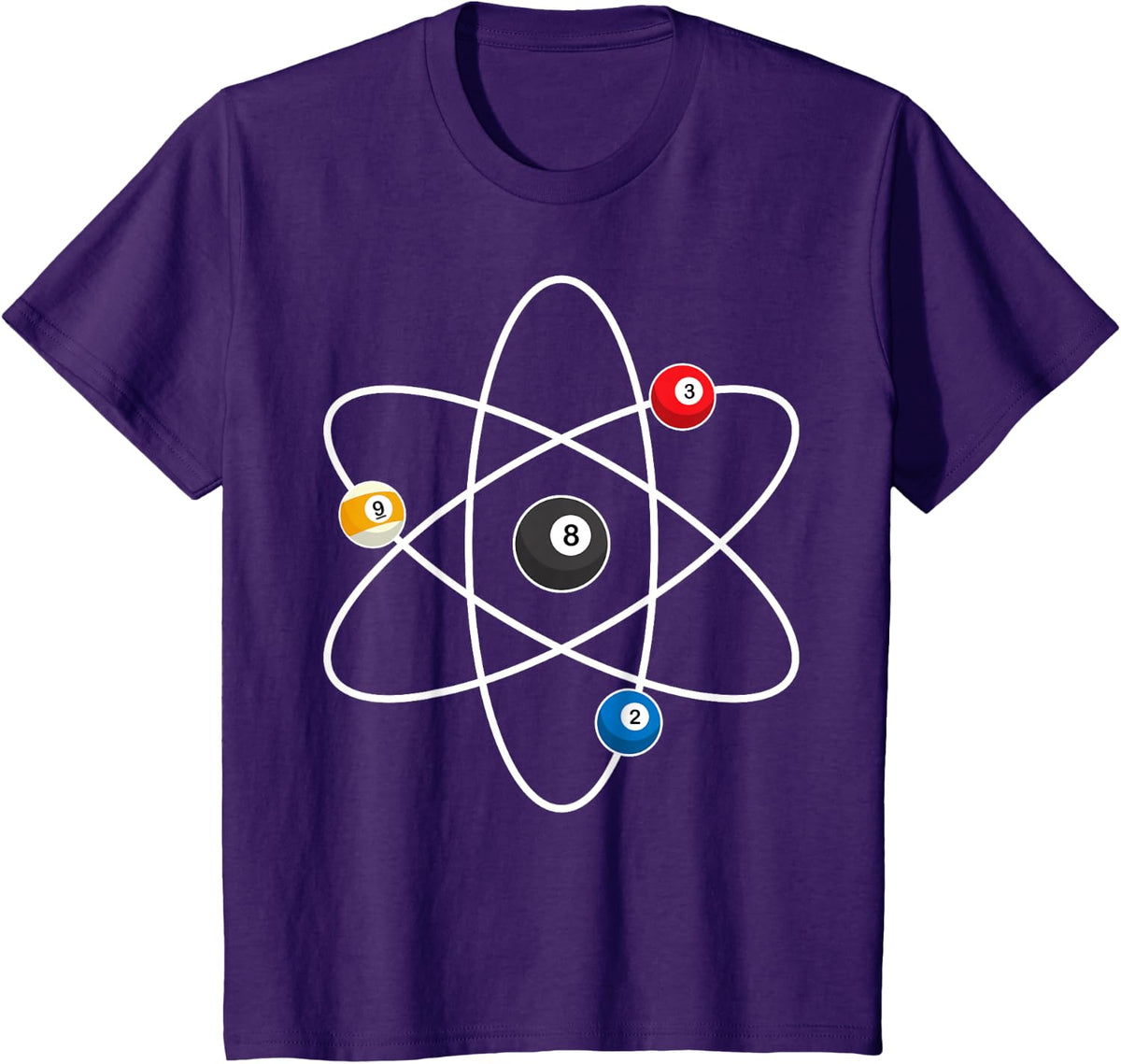 Cool Billiard Design For Men Women Atom Cue Ball Sport Game T-Shirt - Purple