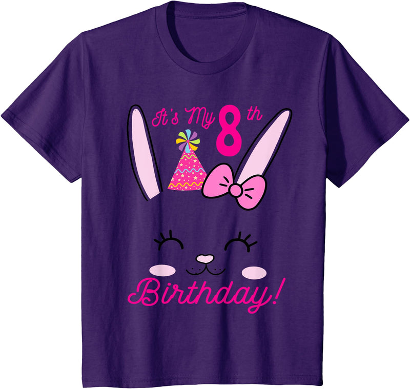 Its My 8th Birthday Girl Bunny Rabbit Theme Party (eight) T-Shirt in Purple