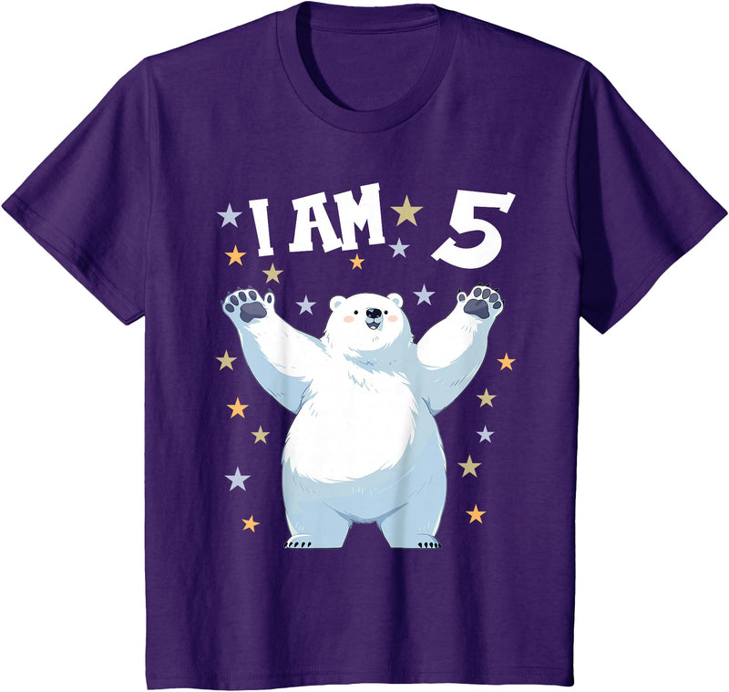 5 years old 5th birthday Polar Bear 5 Years old 5 birthday Polar Bears Boy girl Polar Bear T-Shirt - Purple
