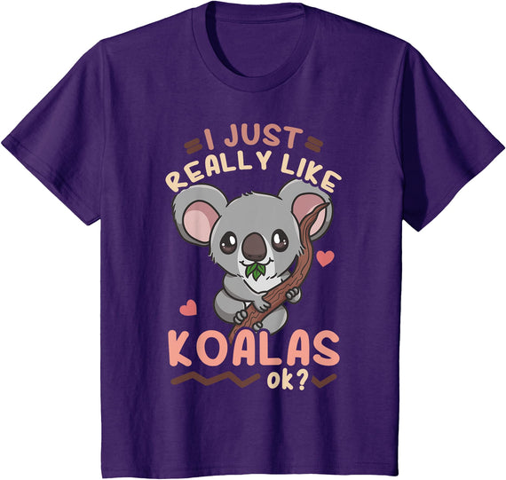 I Just Really Like Koalas Ok? Kids Koalas Koala Bear Australian T-Shirt - As Pictured