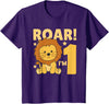 Cute Animals For Every Child's Birthday Kids 1st Birthday Lion 1 Year Old Cub Lion T-Shirt - Purple