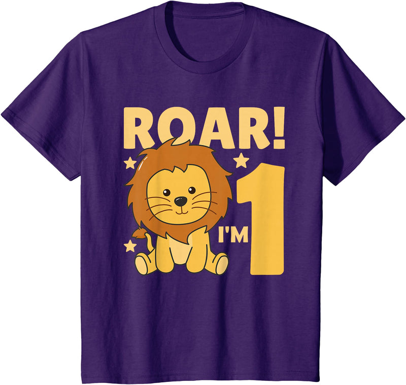 Cute Animals For Every Child's Birthday Kids 1st Birthday Lion 1 Year Old Cub Lion T-Shirt - Purple