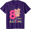Pig Birthday Gift Cute Animals 8th Birthday Pig For Kids Eight Years Old T-Shirt - Purple