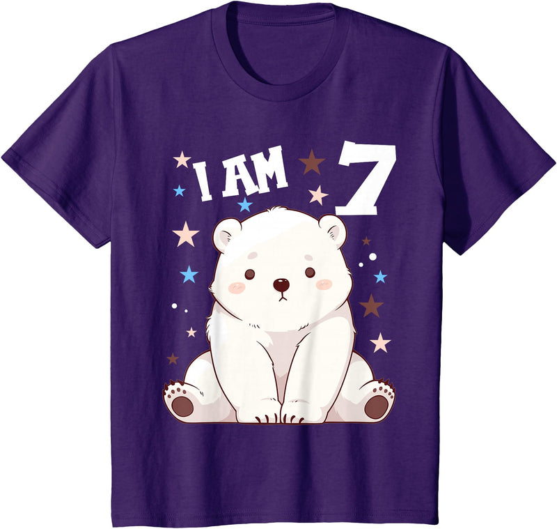 7 years old 7th birthday Polar Bear Kids 7 Years old 7 birthday Polar Bears Boy girl Polar Bear T-Shirt - Purple