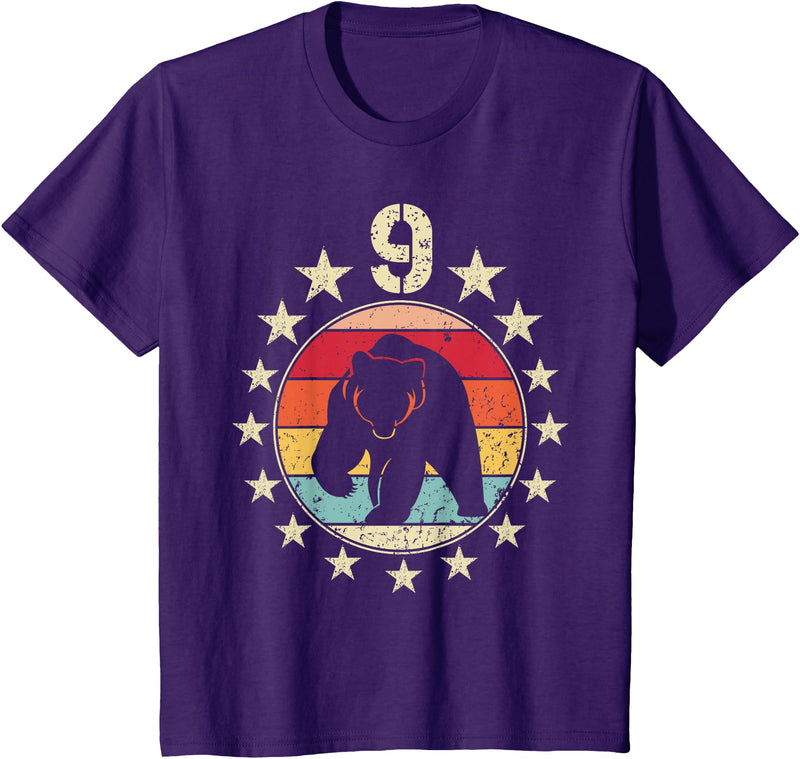 9 Years Old Birthday Bear Lovers Bear Birthday 9 Year Old Boy Girl Bear 9th Birthday T-Shirt - Purple
