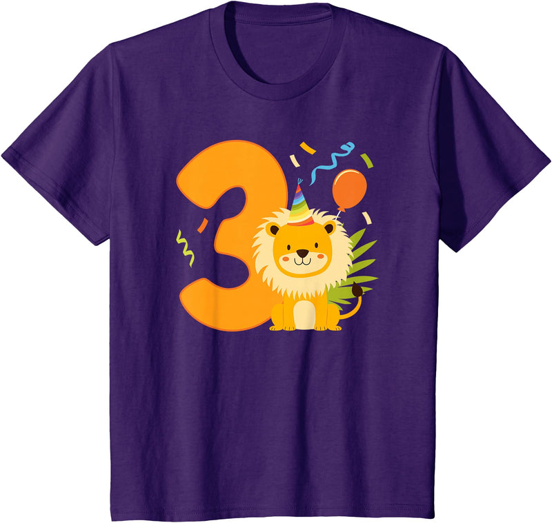 Three Year Old Lion Third Birthday Kids 3rd Lion Birthday Party 3 Year Old Lions Birthday T-Shirt - Purple