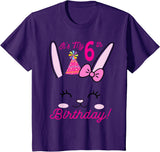 Its My 6th Birthday Girl Bunny Rabbit Theme Party (six) T-Shirt in Purple