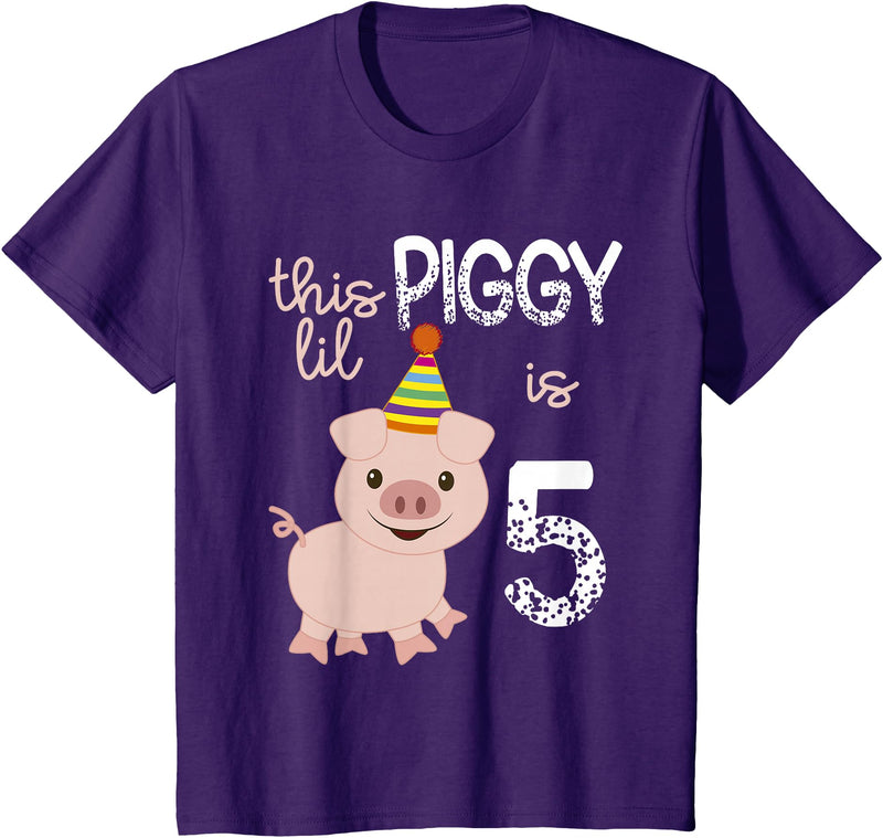 Adorable Pigs & Hogs Apparel Kids This Lil Piggy Is 5 Years Old Funny Birthday Pig T Shirt T-Shirt - Purple