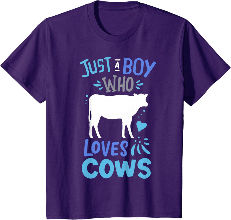 Kids Cow Just A Boy Who Loves Cows Gift for Cow Lovers T-Shirt - Purple