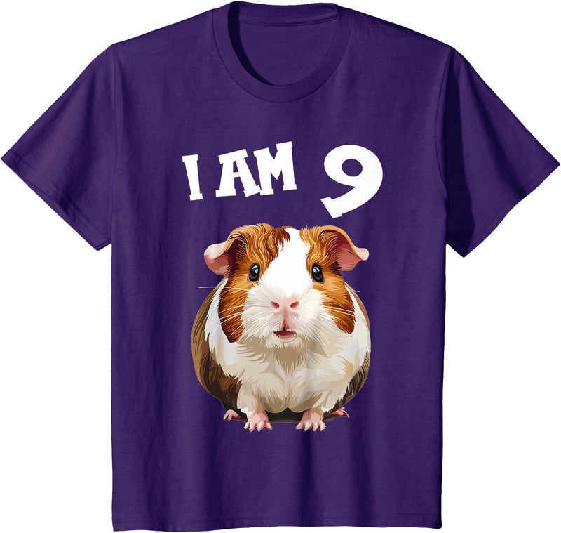 9 years old 9th birthday Guinea Pig 9 Years old 9 birthday Guinea Pigs Boy Girl Guinea Pig T-Shirt - Purple
