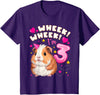 Birthday Girl by Content Design Studio Kids 3rd Birthday Girl 3 Years, Guinea Pig and Big Number 3 T-Shirt - Purple