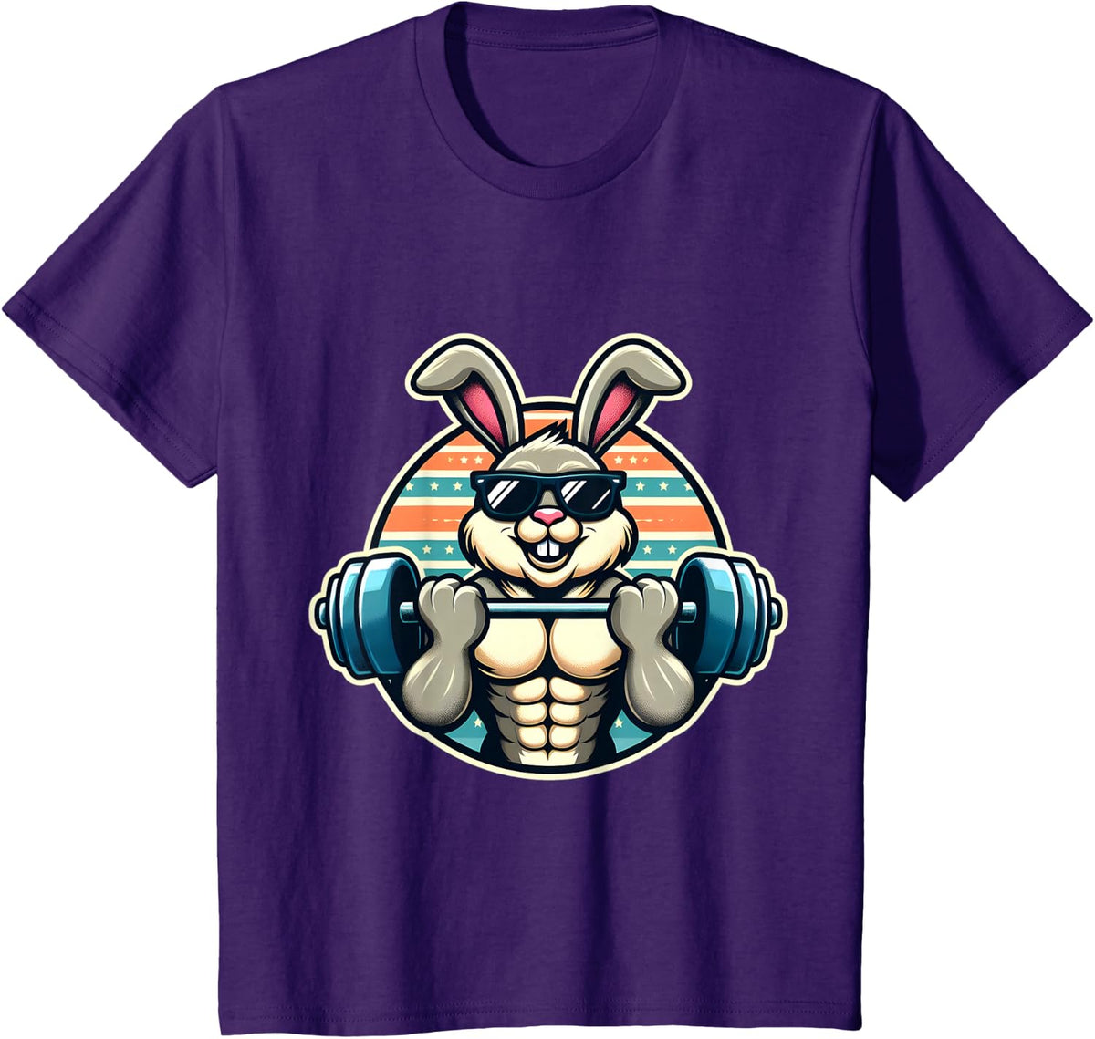 Happy Easter Bunny Rabbit Lifting Weights Training Muscular T-Shirt - Purple