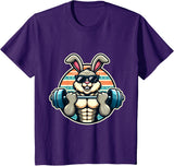 Happy Easter Bunny Rabbit Lifting Weights Training Muscular T-Shirt - Purple