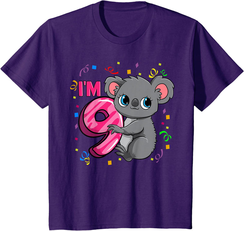 Birthday Gifts For Girls By Raleigh 9th Birthday Shirt For Girls Koala Bear 9 Years Old T-Shirt - Purple