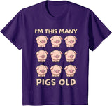 Pigs lover Birthday Gifts Toddler I'm This Many Pigs Old - 9th Birthday Pig 9 Years Old Bday T-Shirt - Purple