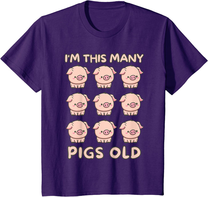 Pigs lover Birthday Gifts Toddler I'm This Many Pigs Old - 9th Birthday Pig 9 Years Old Bday T-Shirt - Purple