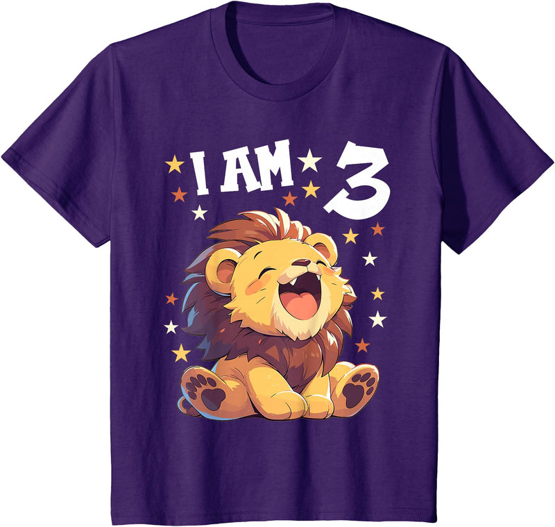 3 years old 3rd birthday Lion 3 Years old 3 birthday Lions Boy Girl Lion T-Shirt - Purple