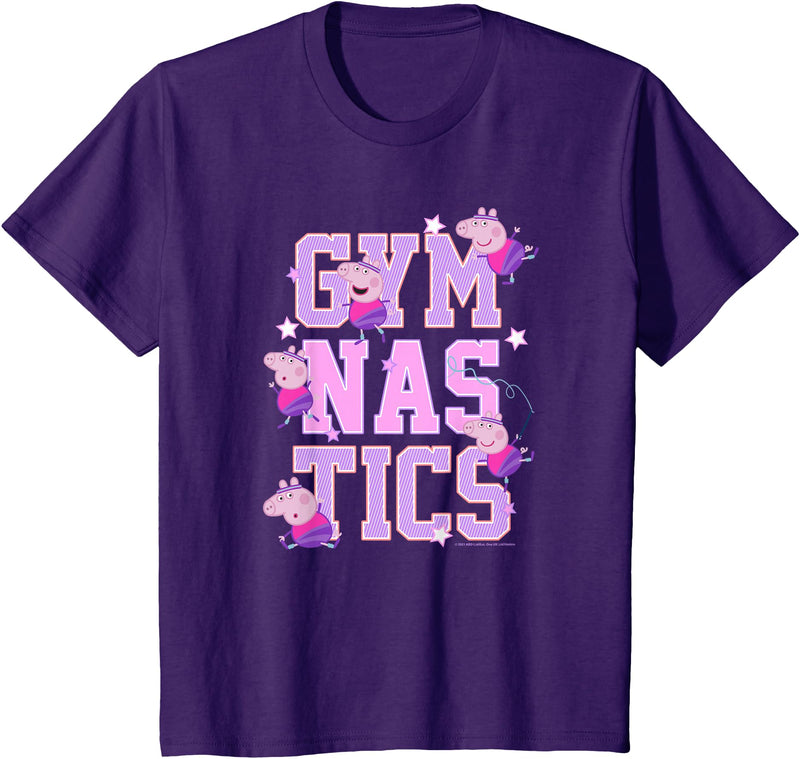 Kids Peppa Pig Gymnastics Stacked Text T-Shirt - Purple