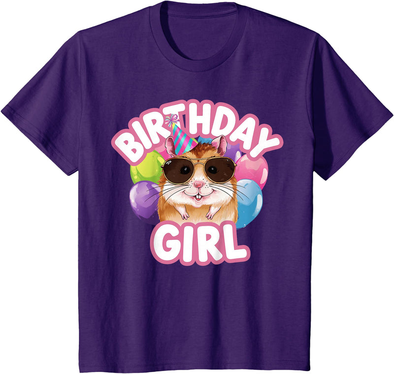 Girl Birthday Hamster Kids T-Shirt - Purple