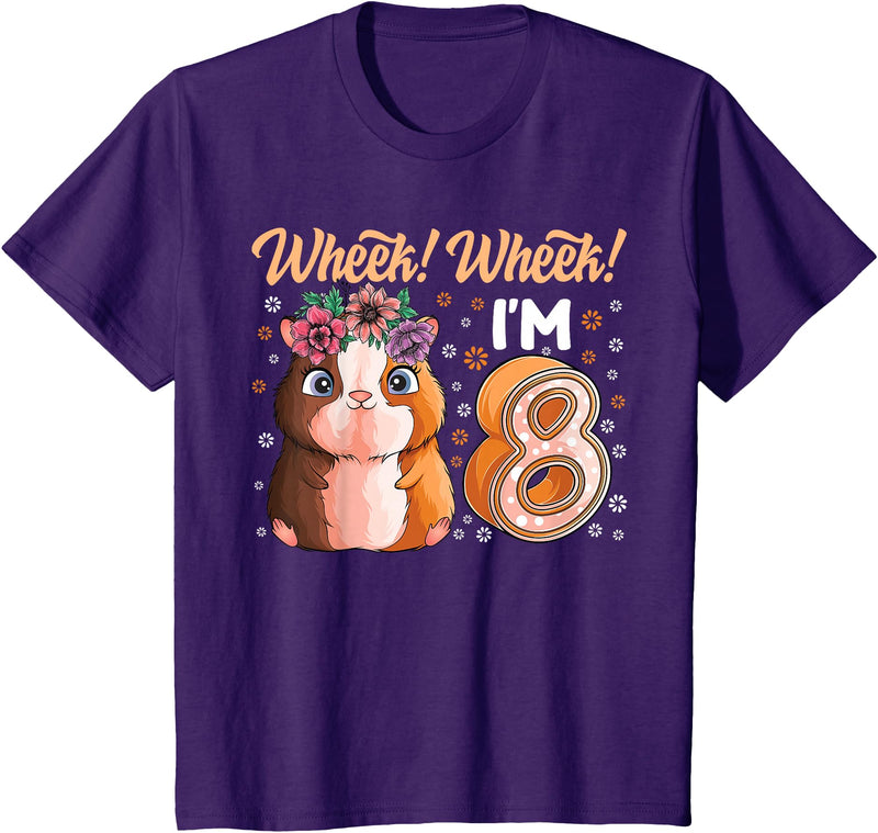 Guinea Pig Girls Birthday Supplies Decoration Tee Guinea Pig 8 Year old Cavy 8th Birthday Toddler Boy Girl T-Shirt - Purple