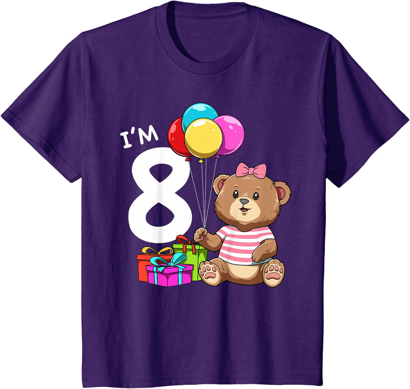 8th Birthday Teddy Bear - 8 Years Old Gift Tee Kids Eight Birthday Teddy Bear - 8 Year Old Girl T-Shirt - Purple