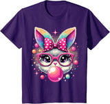 Happy Easter Bunny Tie Dye Coquette Bow Rabbit Face Easter T-Shirt - Purple