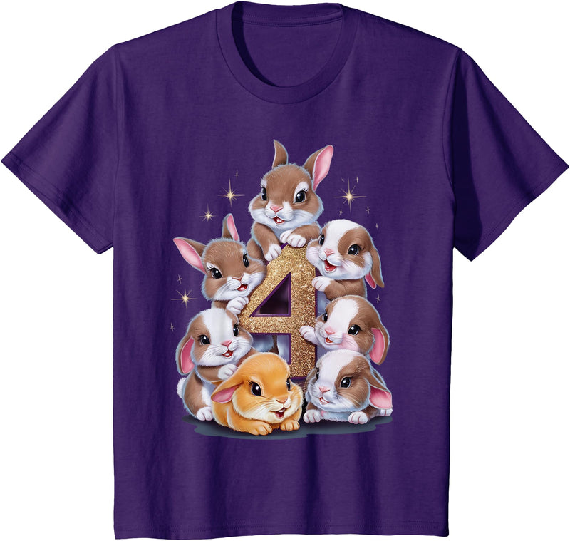 4th Birthday Bunny Rabbit Girl Birthday Age 4 T-Shirt in Purple