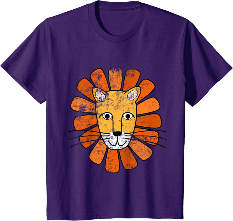 AlphaPlayTees Lion Face T-Shirt. Boys / Girls Cartoon Lion Tee T-Shirt - Purple