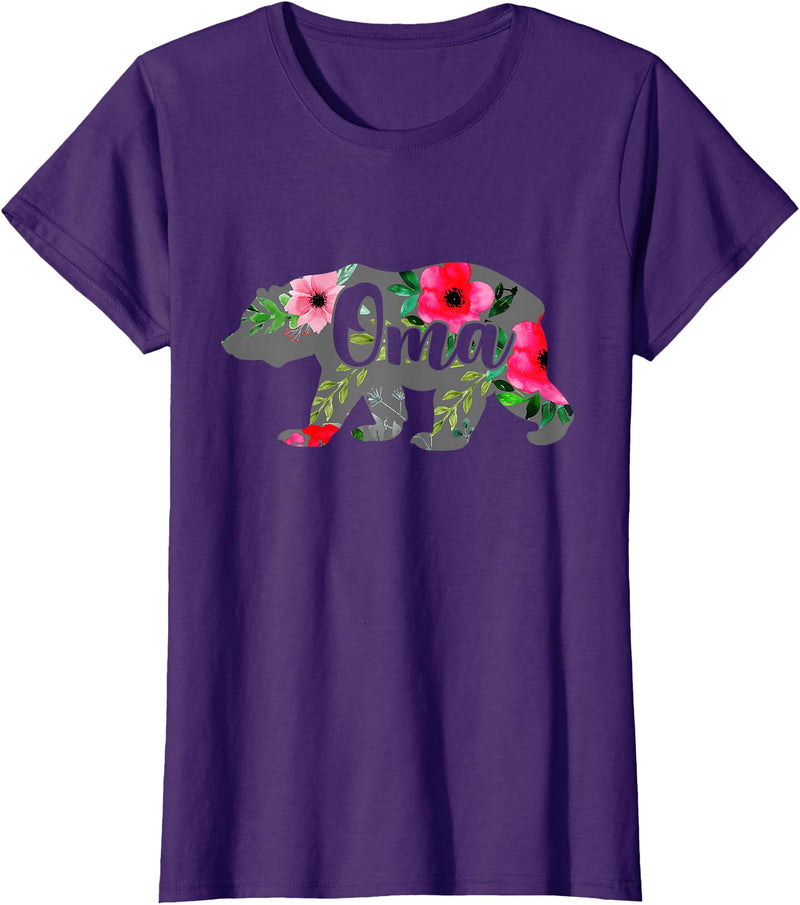 Oma Mom Gifts Oma Mama Bear Grandma Gift Floral T-Shirt - Purple
