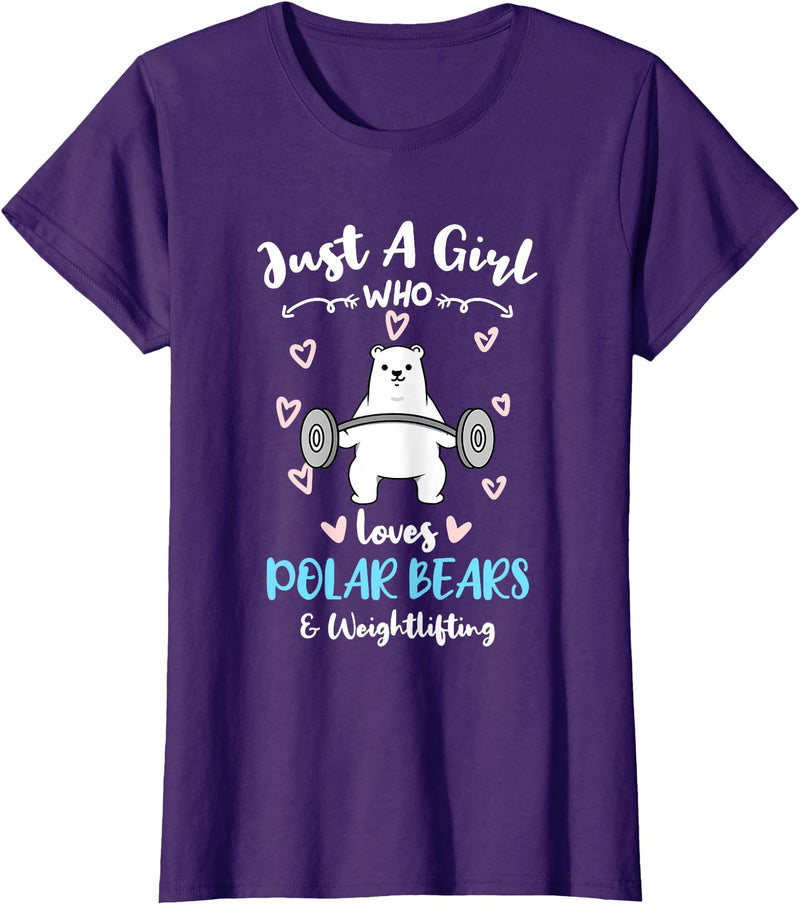 Hiking Lover Design Just A Girl Who Loves Polar Bears and Weightlifting T-Shirt - Purple