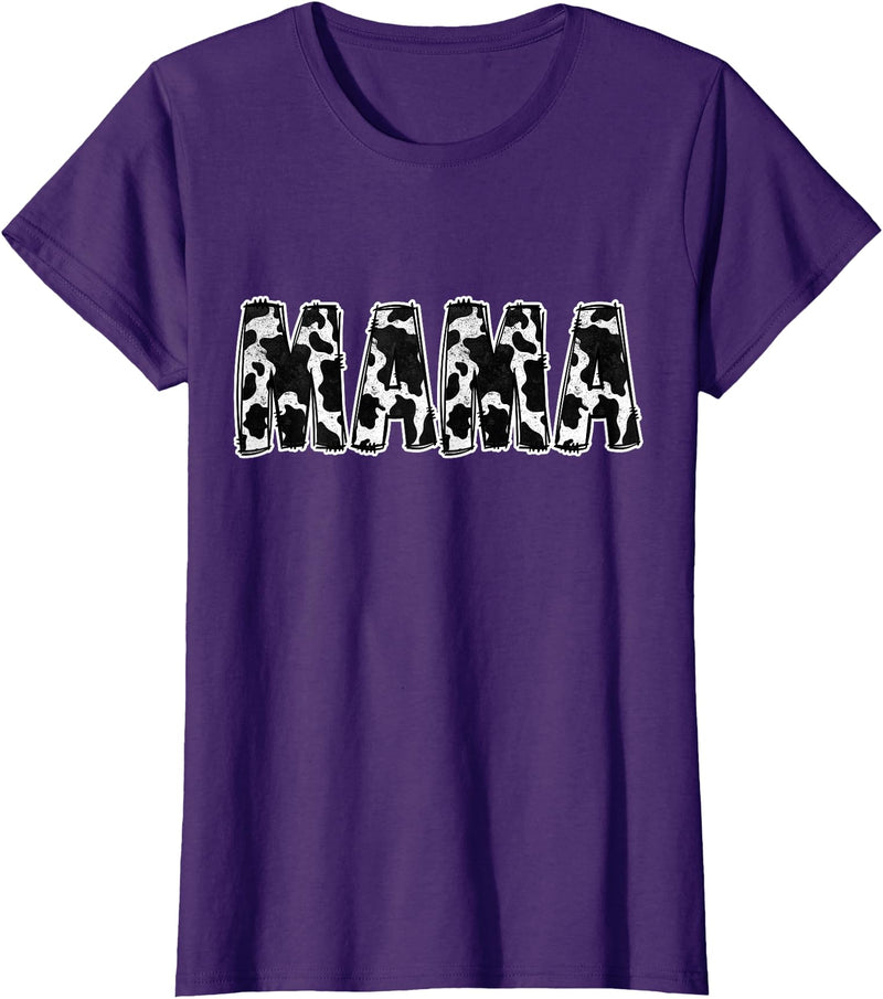 Cow Print Designs for the whole Family Mama Cow Pattern Cow Print T-Shirt - Purple