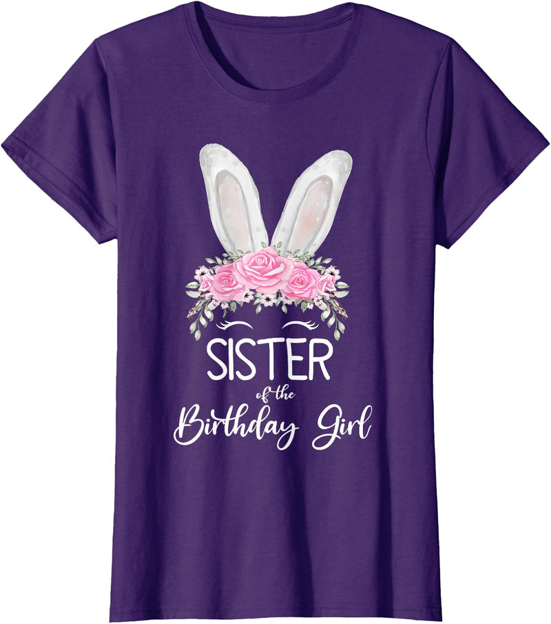 Sister of the Birthday Girl"- Family Bunny Rabbit Birthday T-Shirt in Purple