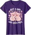 Pigs Lover for awesome Girls Just a Girl Who Loves Pigs Cute Pig T-Shirt - Purple