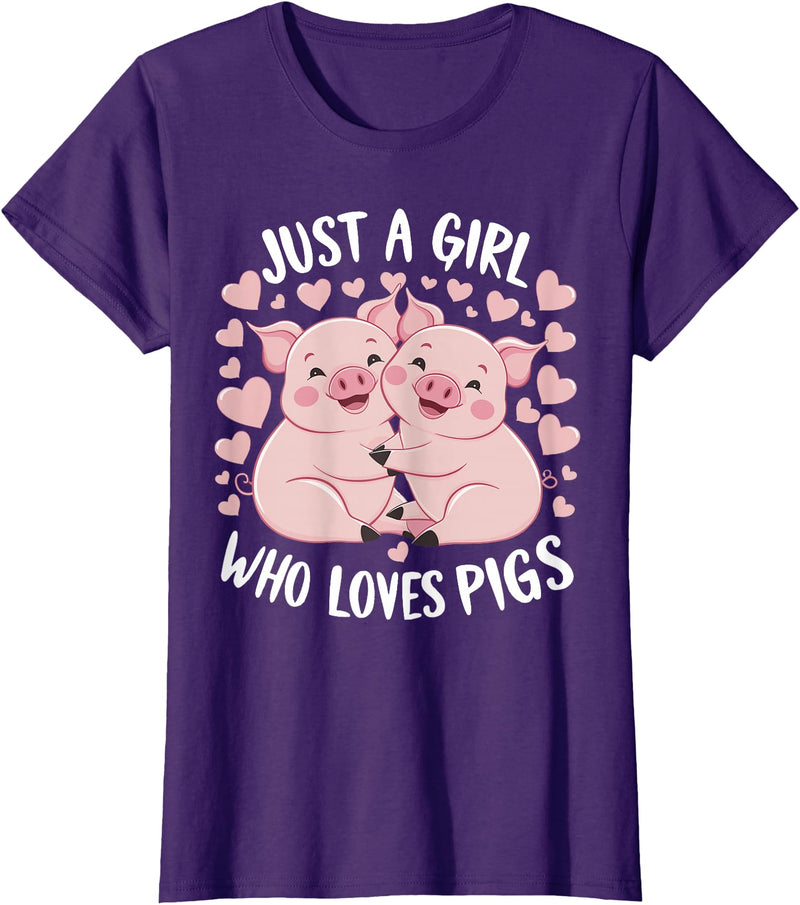 Pigs Lover for awesome Girls Just a Girl Who Loves Pigs Cute Pig T-Shirt - Purple